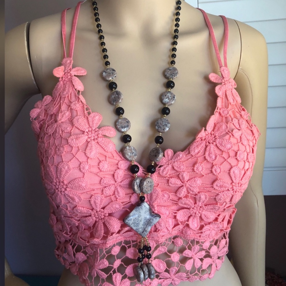 <LAST>Peach Floral Crochet Lace Bralette Top - Picture 6 of 8